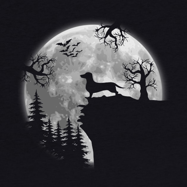Dachshund and Halloween Moon by Jenna Lyannion